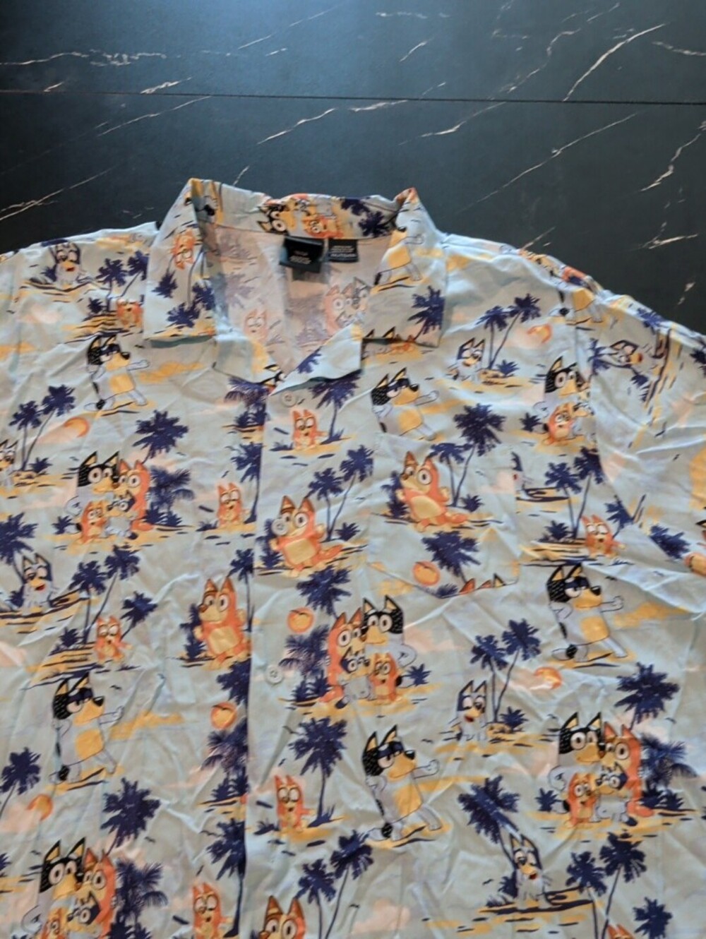 Casual Blue Tropical Print Short-Sleeve Shirt